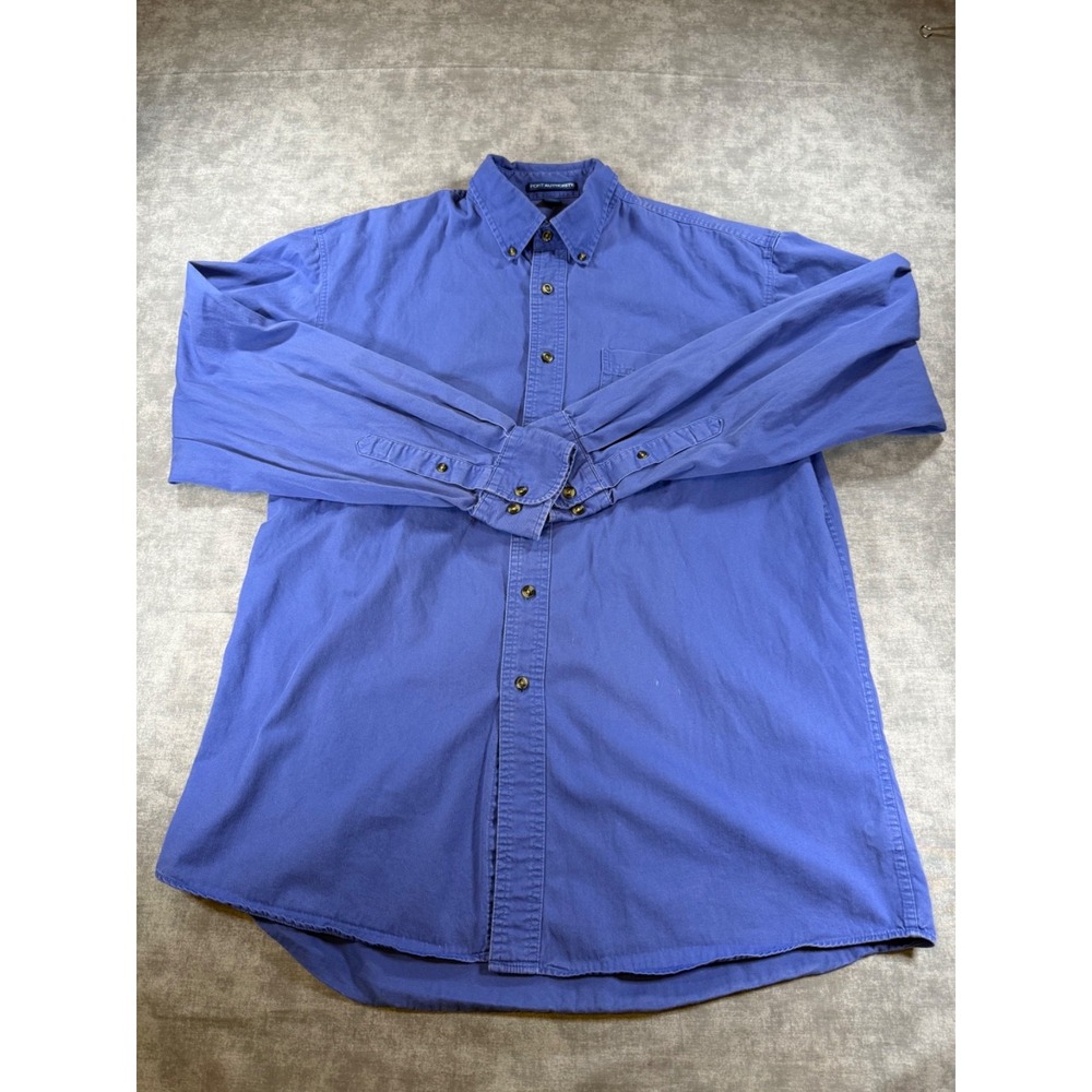 Port Authority Shirt Mens Large Tall LT Blue L/S Button Down Cotton Casual